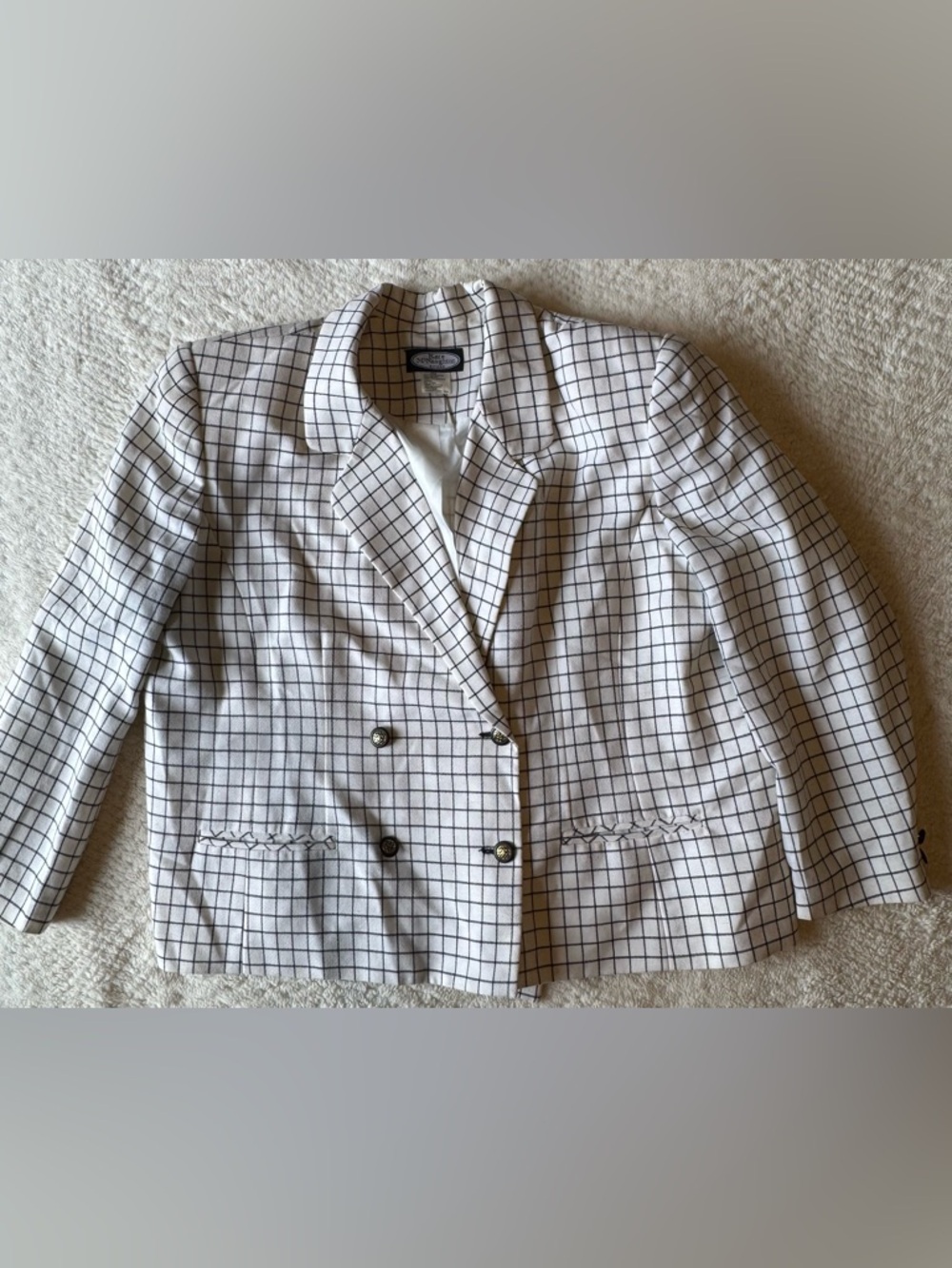 Windowpane Double-Breasted Blazer in White and Black